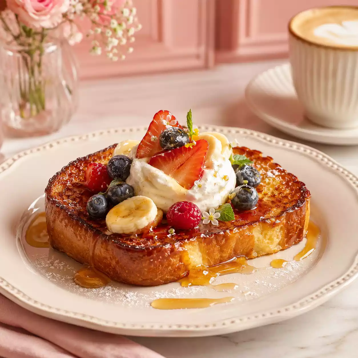 Brioche perdue vanille avec fruits frais